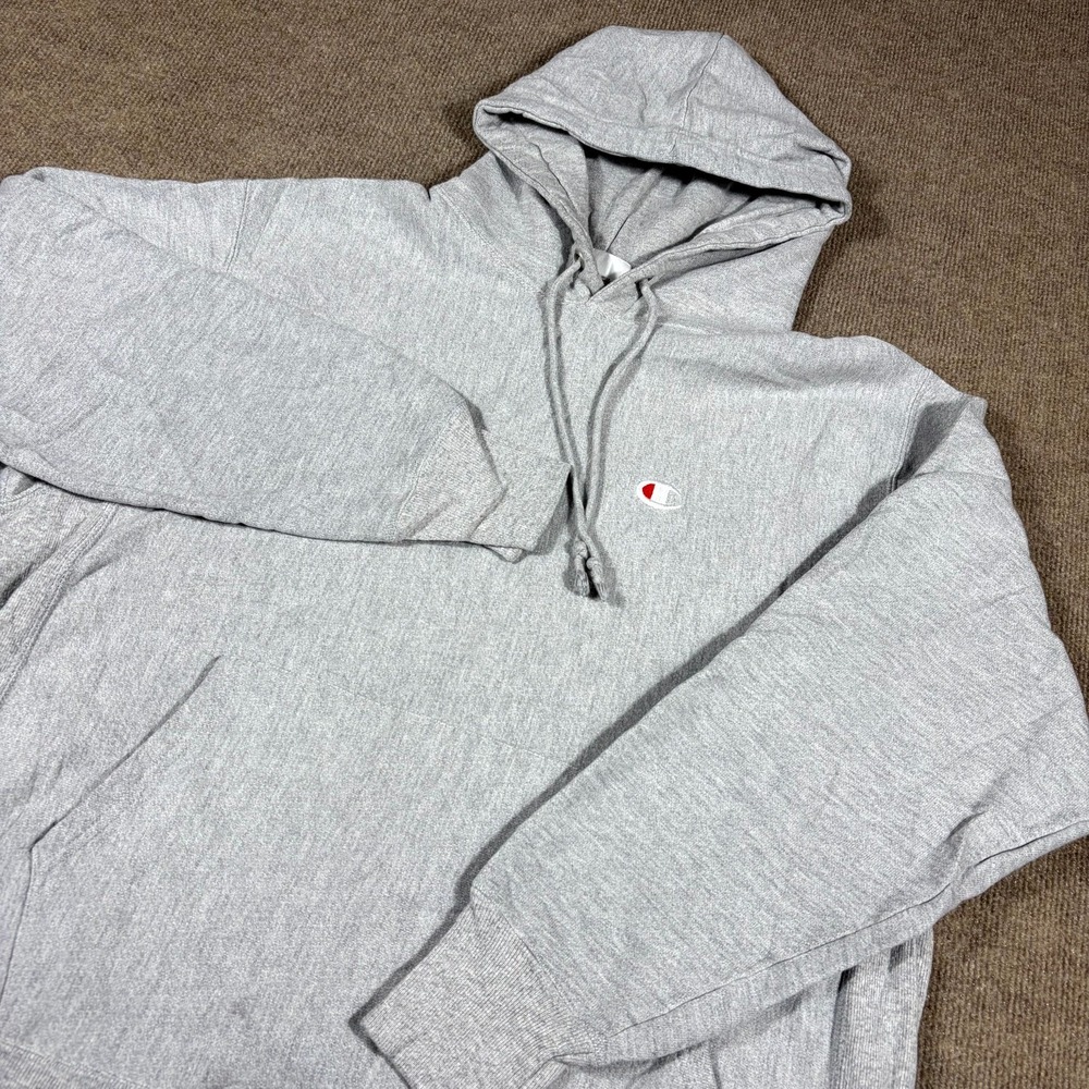 Champion Reverse Weave Hoodie Mens Large Gray Fleece Lined Drawstring Pullover